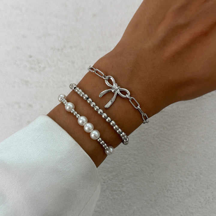 Layered Style Bow Pendant Bracelet Set