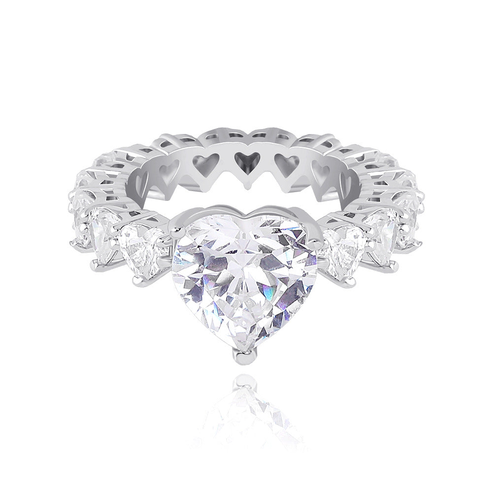 Large Heart‑Diamond Hollow‑Band Ring, Three‑Color Options