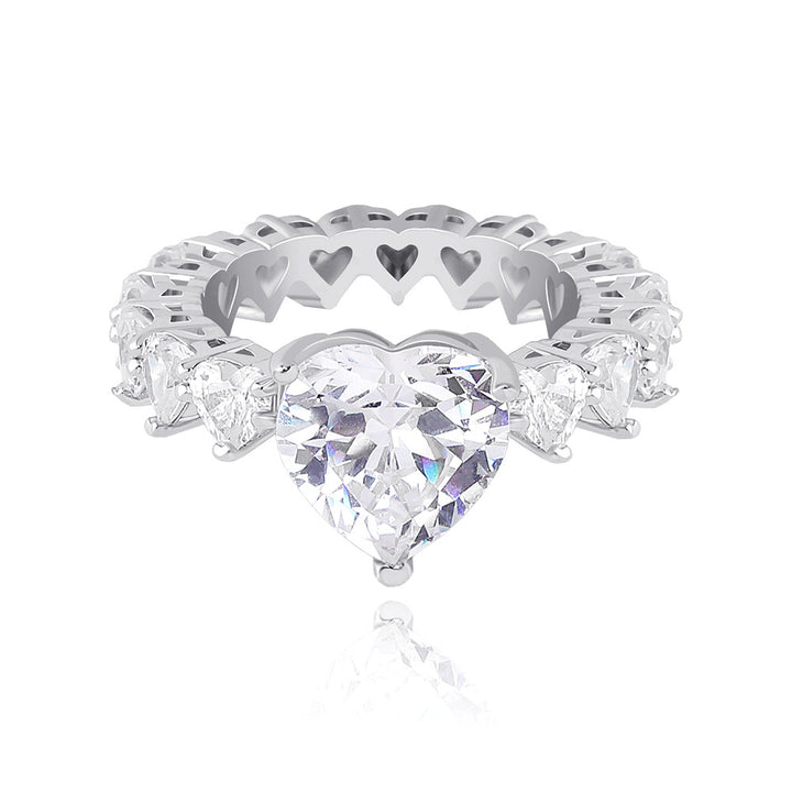 Large Heart‑Diamond Hollow‑Band Ring, Three‑Color Options