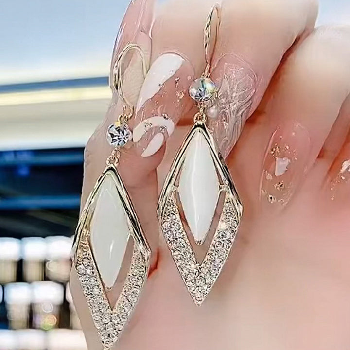 Marquise White Stone Paved Crystal S925 Silver Hook Earrings, Luxury Long Leaf Drop Earrings