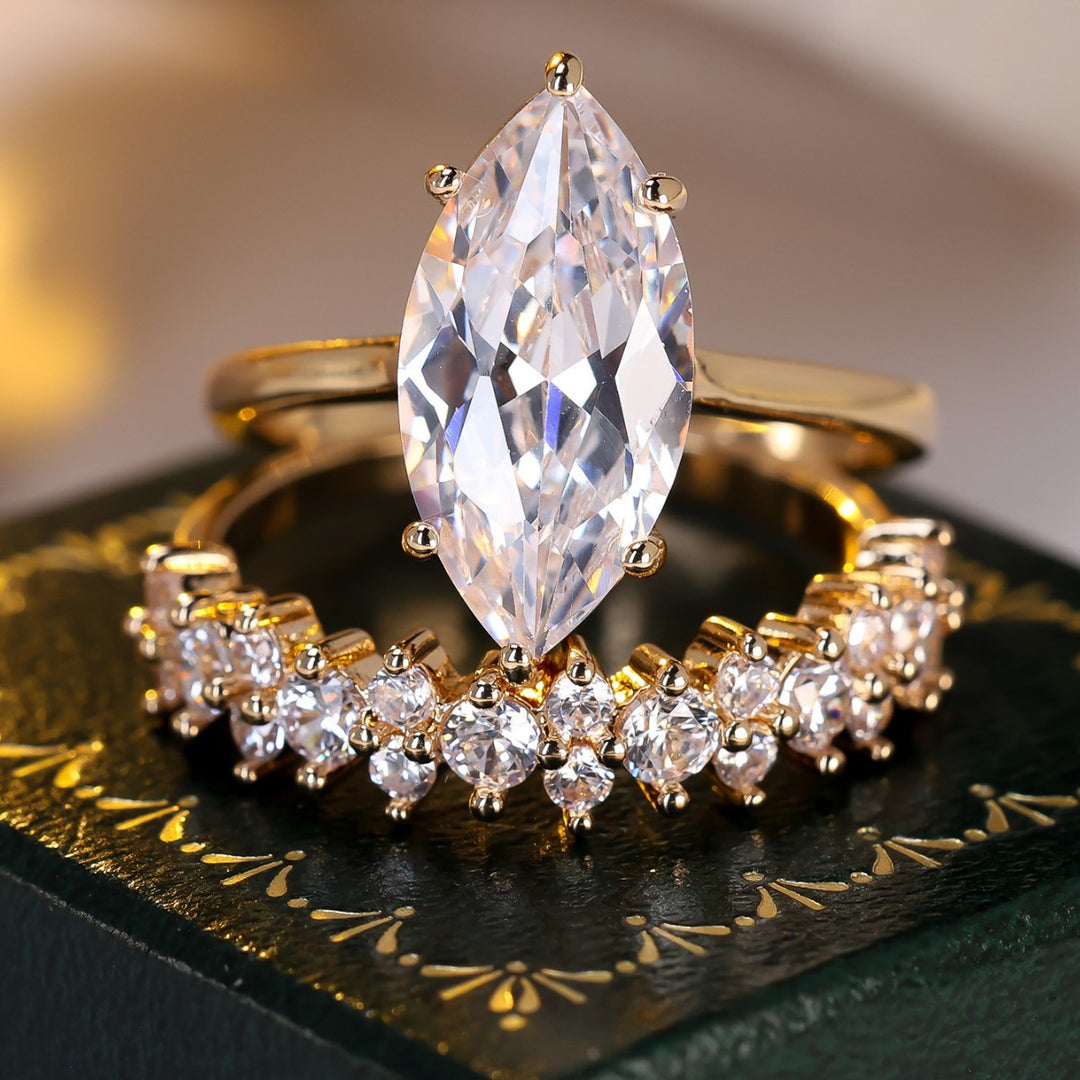 Marquise-Cut Full Zircon Pavé Ring Set for Women