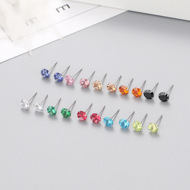 S925 Sterling Silver Four-Prong Cubic Zirconia Stud Earrings