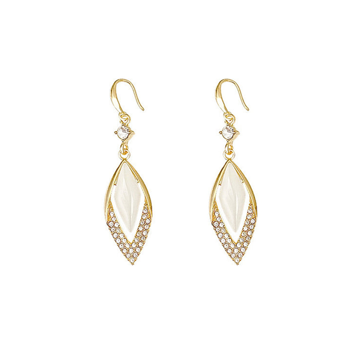Marquise White Stone Paved Crystal S925 Silver Hook Earrings, Luxury Long Leaf Drop Earrings