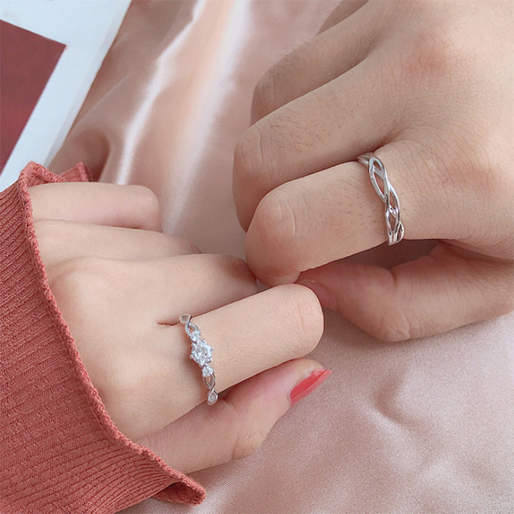 Twisted Pattern Diamond Couple Rings (Luxury Romantic Style)