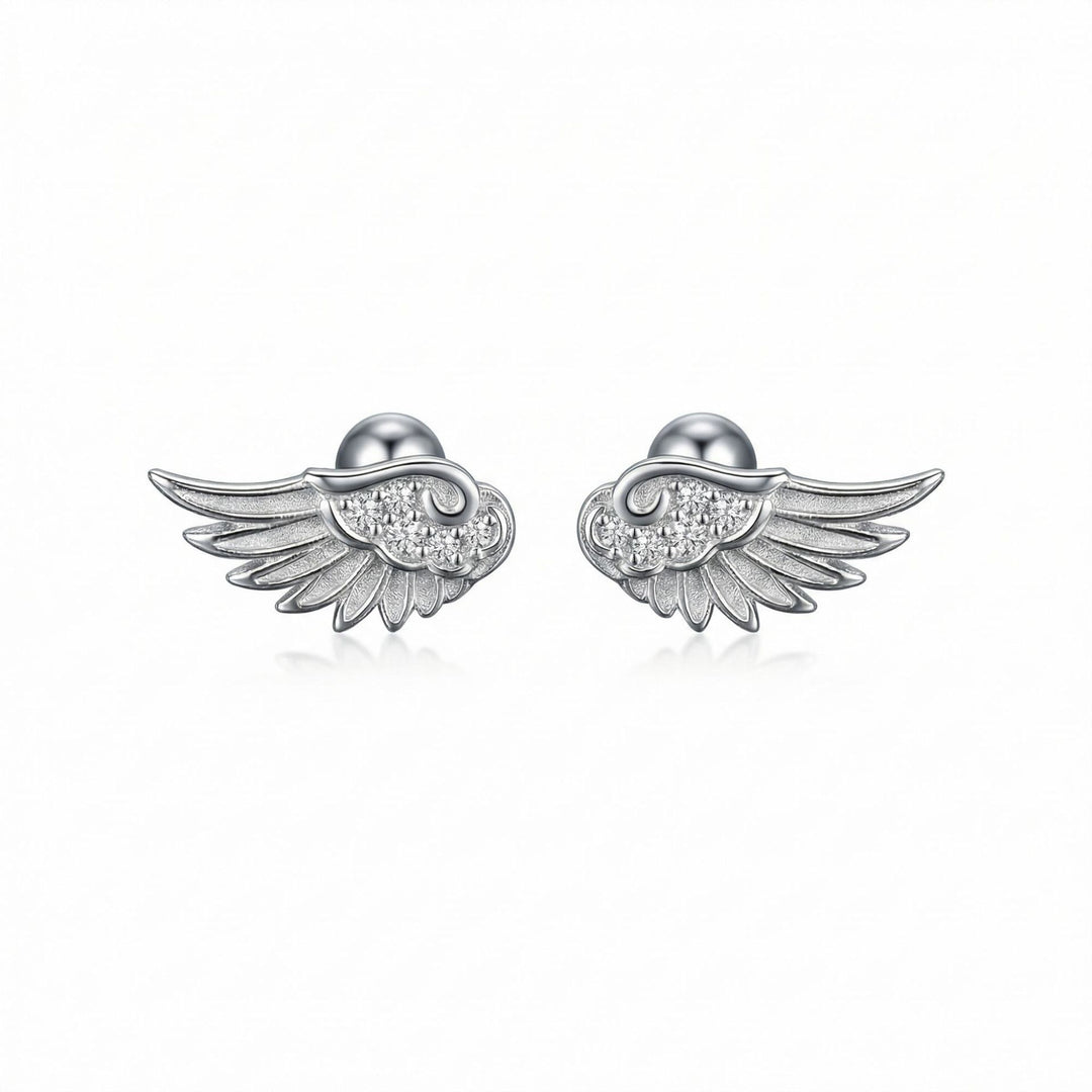 Wing Diamond Inlaid S925 Silver Stud Earrings, Delicate Angel Wing Ear Jewelry, Multi Color Available