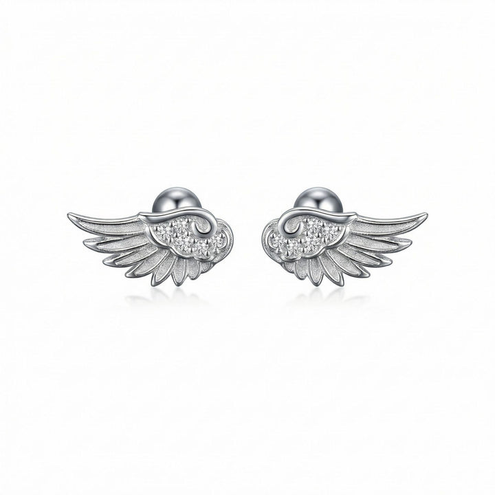 Wing Diamond Inlaid S925 Silver Stud Earrings, Delicate Angel Wing Ear Jewelry, Multi Color Available