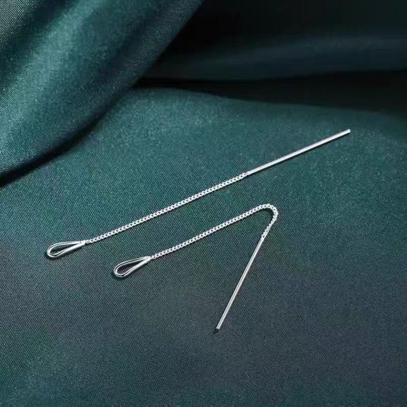 Minimal Geometric Triangle Long Threader Earrings, Thin Chain Bar Slimming Cold Style Dangle Jewelry