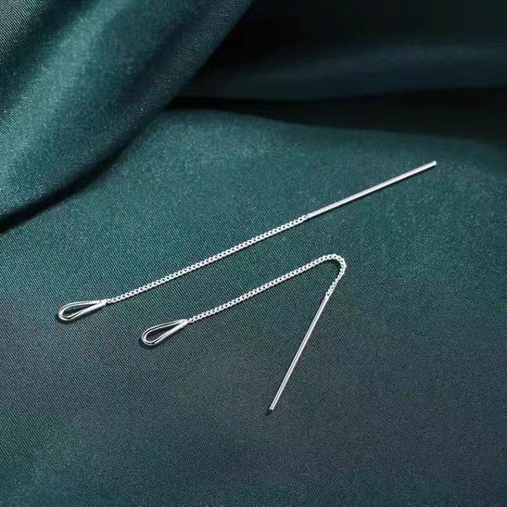 Minimal Geometric Triangle Long Threader Earrings, Thin Chain Bar Slimming Cold Style Dangle Jewelry
