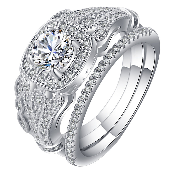 Vintage Milgrain Halo 3-Piece Bridal Ring Set, Solid S925 Silver 3-Tone Heavy Stackable Engagement Band Set