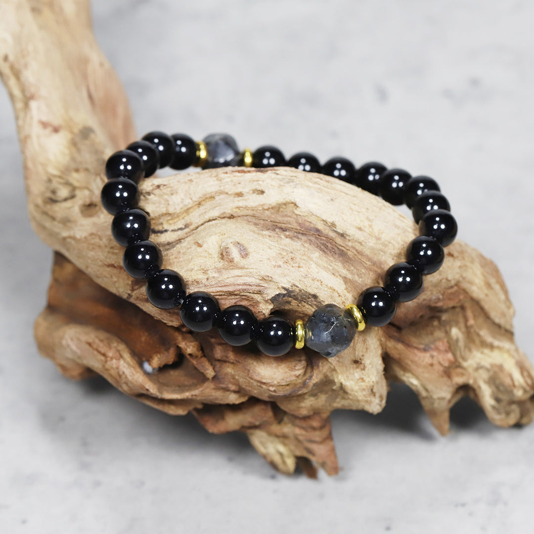 Black Onyx & Raw Stone Cut Beaded Bracelet (Light Luxury Niche Dark Style Bracelet)