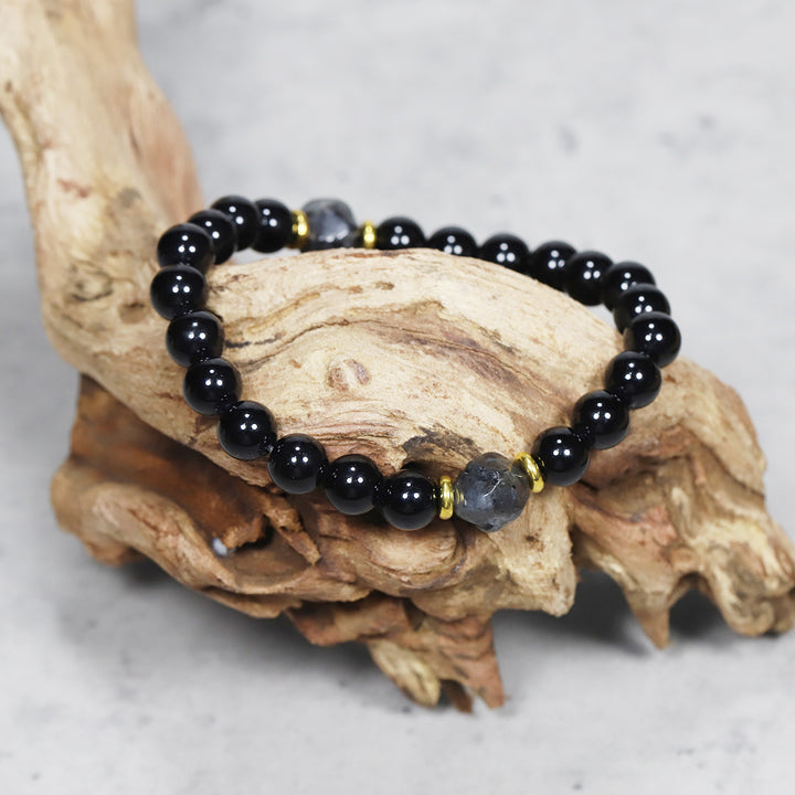 Black Onyx & Raw Stone Cut Beaded Bracelet (Light Luxury Niche Dark Style Bracelet)