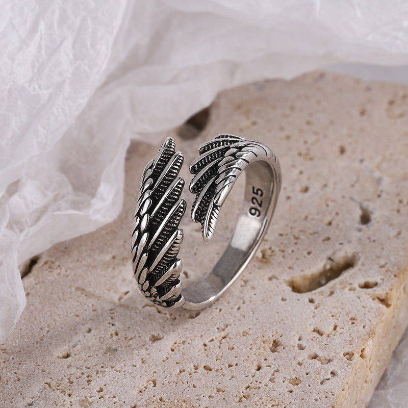 Vintage 3D Wing Open Ring, Four Tones Angel Wing Adjustable Unisex Trend Statement Band