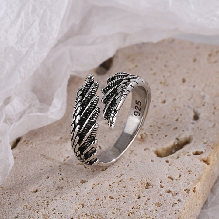 Vintage 3D Wing Open Ring, Four Tones Angel Wing Adjustable Unisex Trend Statement Band