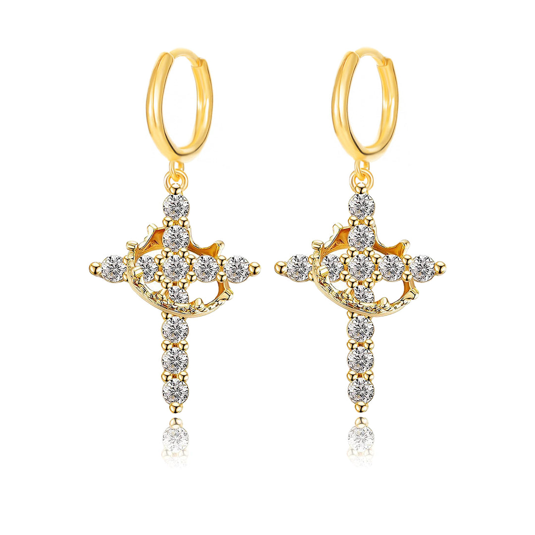 Rotatable Crown Cross Diamond Earrings