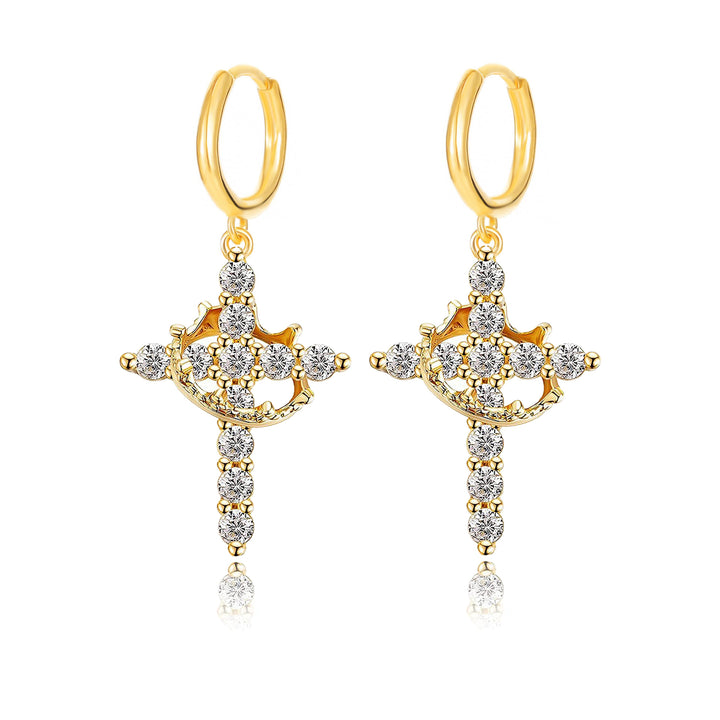 Rotatable Crown Cross Diamond Earrings