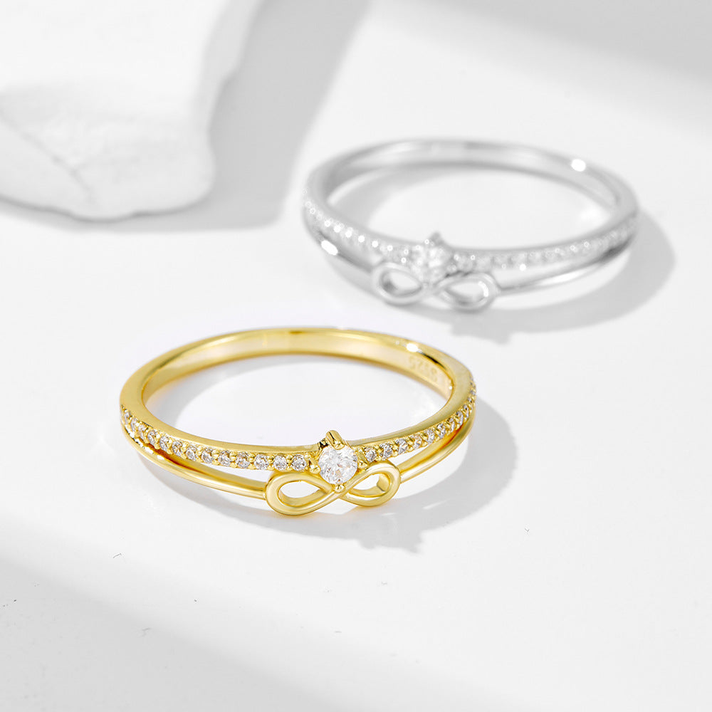 Infinity Symbol Double Band Ring, Eternity Knot Diamond Ring for Women