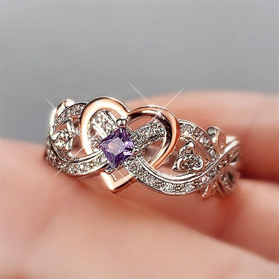 Infinite Love Rose Princess Ring (Dual-Tone Diamond-Inlaid Amethyst Style)