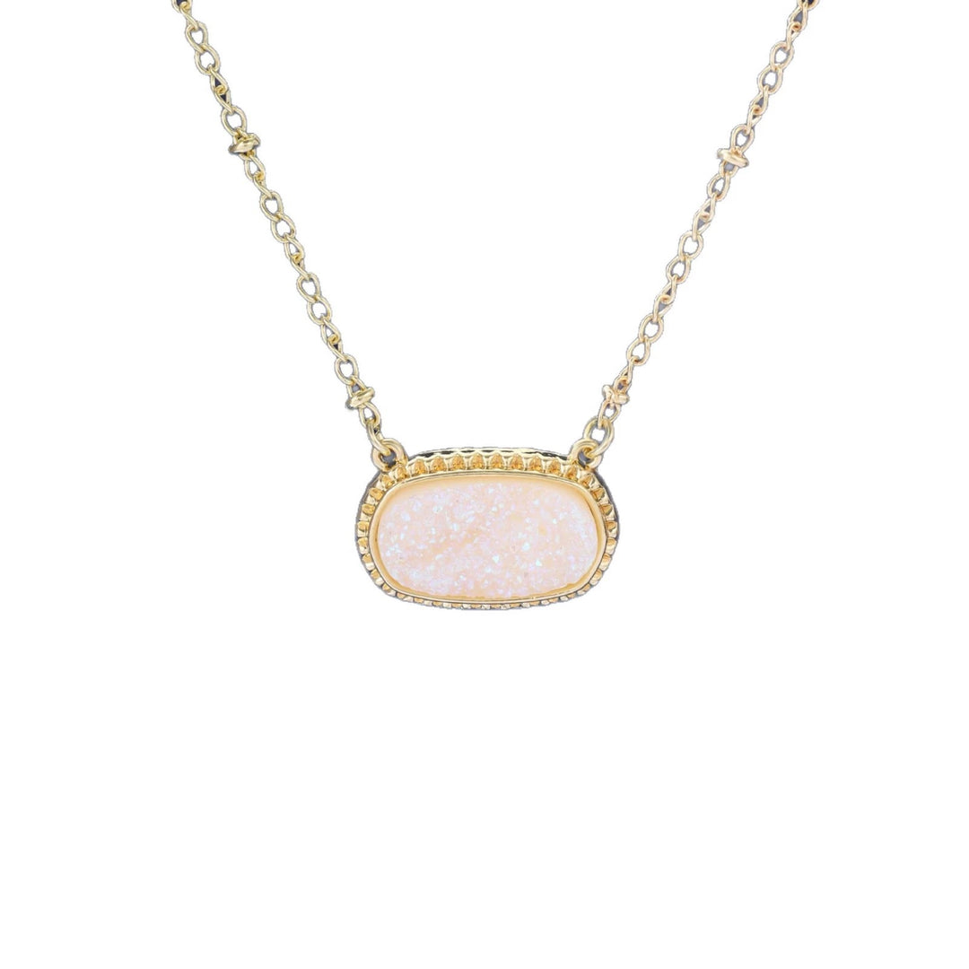 Rectangular Druzy Crystal Pendant Necklace, 14K Gold & Silver Dainty Satellite Chain, Sparkly Crushed Crystal Trendy Necklace, Multiple Colors Available