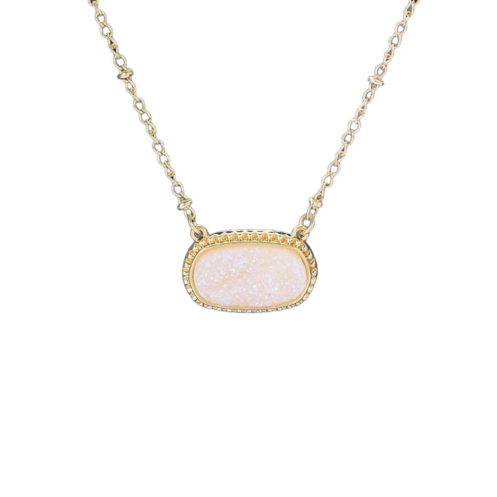 Rectangular Druzy Crystal Pendant Necklace, 14K Gold & Silver Dainty Satellite Chain, Sparkly Crushed Crystal Trendy Necklace, Multiple Colors Available