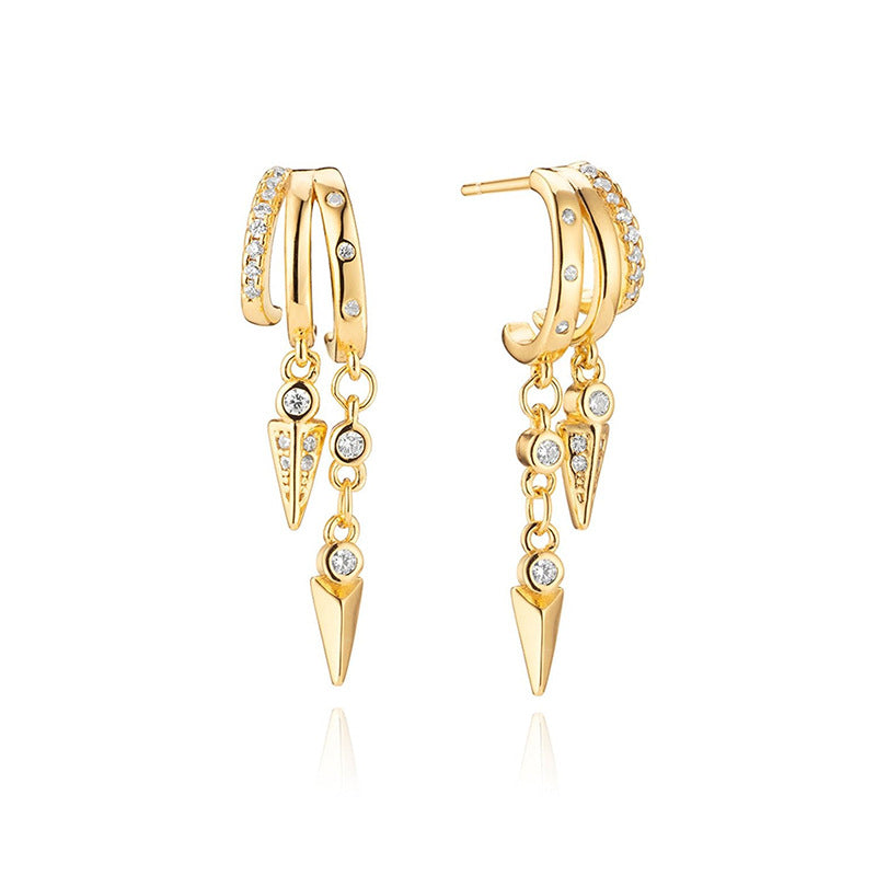 S925 Sterling Silver 18K Gold-Plated Irregular Tassel Zircon Hoop Earrings