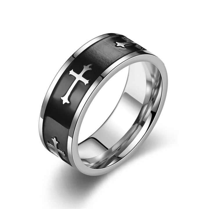 Men's Titanium Steel Cross Enamel Ring