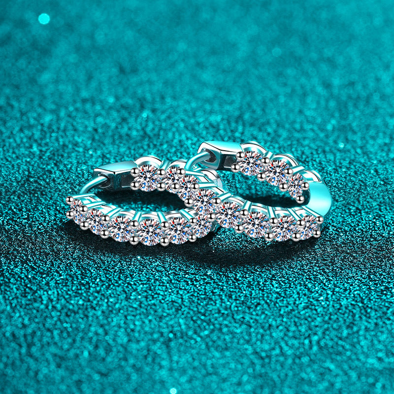 S925 Sterling Silver Moissanite Hoop Earrings with PT950 Gold Plating