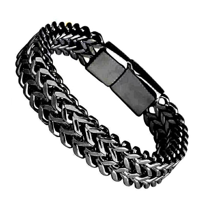 Hip-Hop Stainless Steel Double-Sided 8×4mm Fish Scale Bracelet