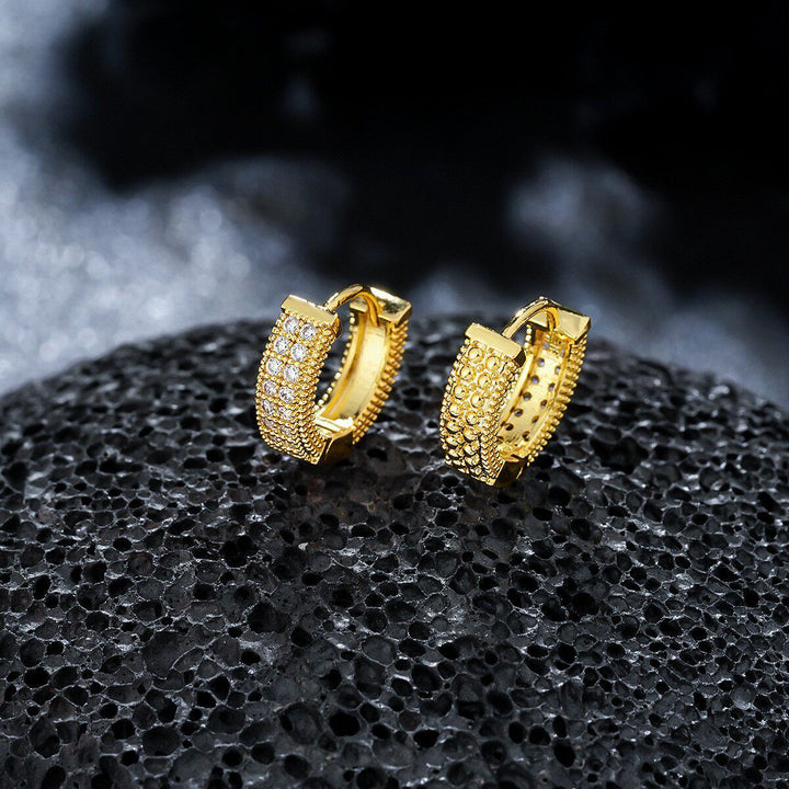 Paved Wide C-shaped S925 Silver Hoop Earrings, Gold & Silver Two-Tone Paved Diamond Ear Buckles