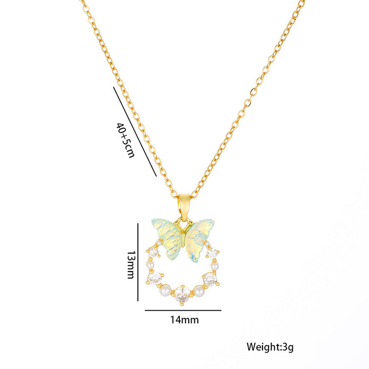 Mother-of-Pearl Butterfly & Diamond Choker (Fairy Vibe Sweet Girl Style)