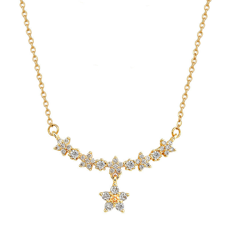 V‑Shape Pave Diamond Drop Clover Collarbone Necklace, Dainty Sparkling Floral Pendant Chain, Gold & Silver Two‑Tone Ladies Jewelry