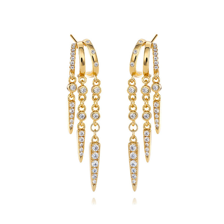 S925 Sterling Silver 18K Gold-Plated Irregular Tassel Zircon Hoop Earrings