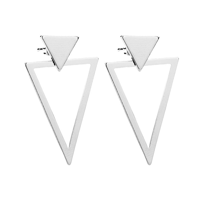 S925 Silver Geometric Double Triangle Earrings, Minimalist Hollow Triangle Drop Earrings in Gold & Silver