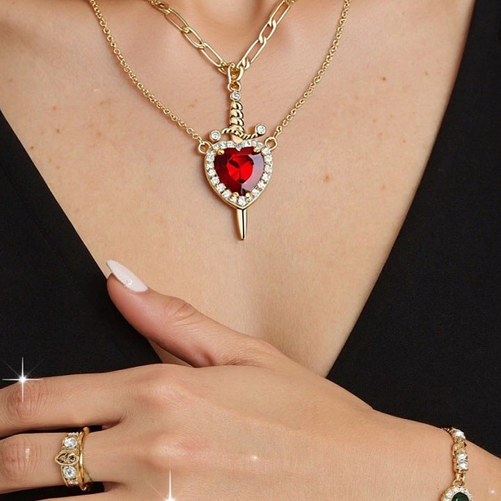 Heart & Dagger Couple Pendant Necklace Set