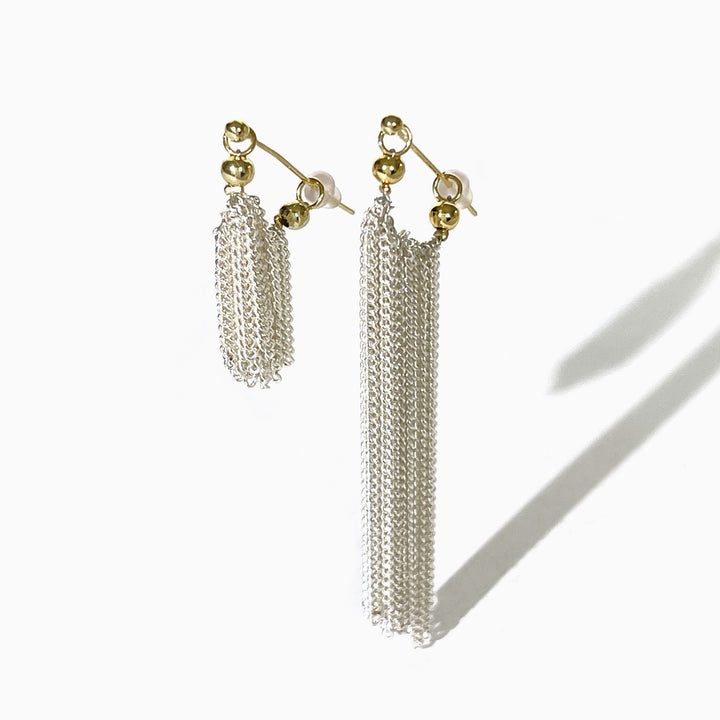 Gold-Silver Contrast Tassel Drop Earrings (Light Luxury Dynamic Atmosphere Earrings)