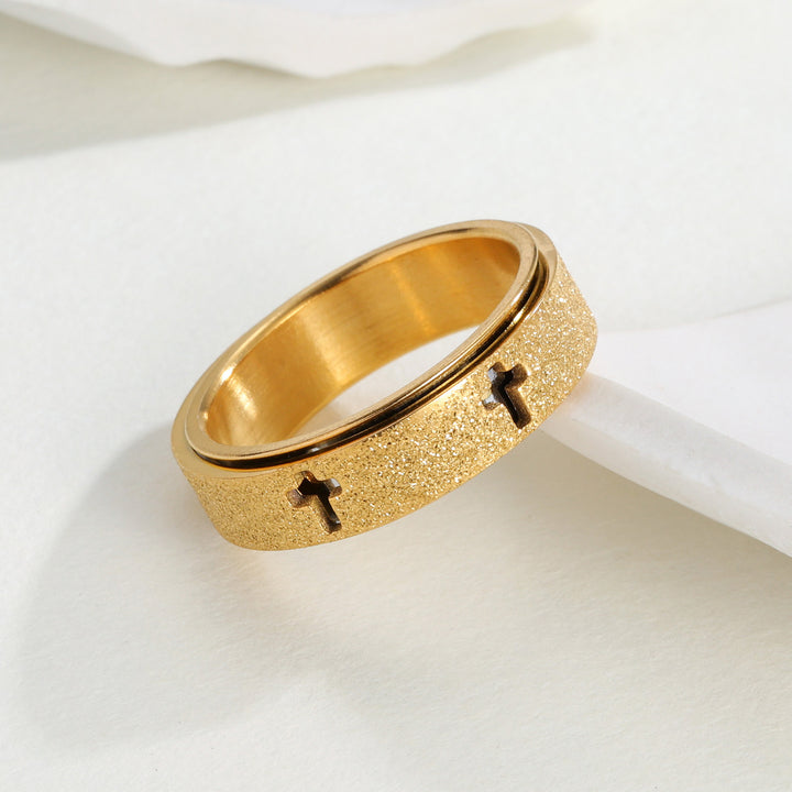 S925 Silver Matte Cross Spinner Ring, Two‑Tone Stress‑Relief Band for Men