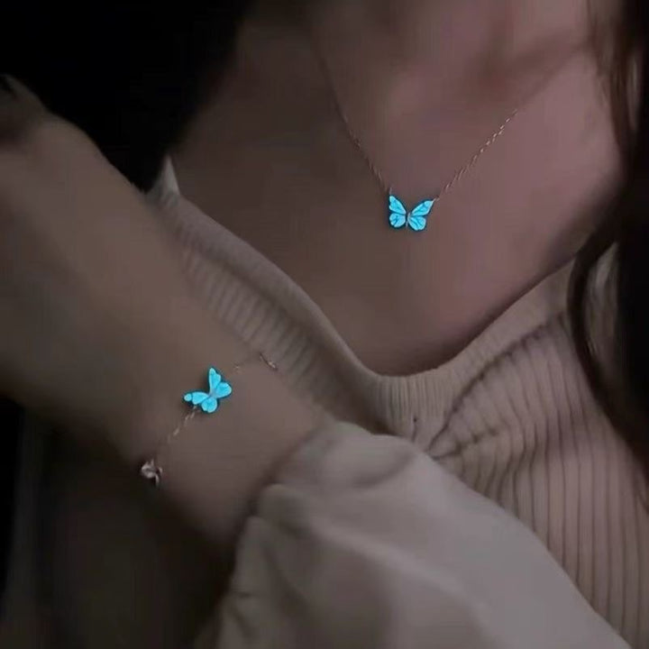 Glow-in-the-Dark Butterfly Necklace & Bracelet Set (Whimsical Fairy Jewelry)