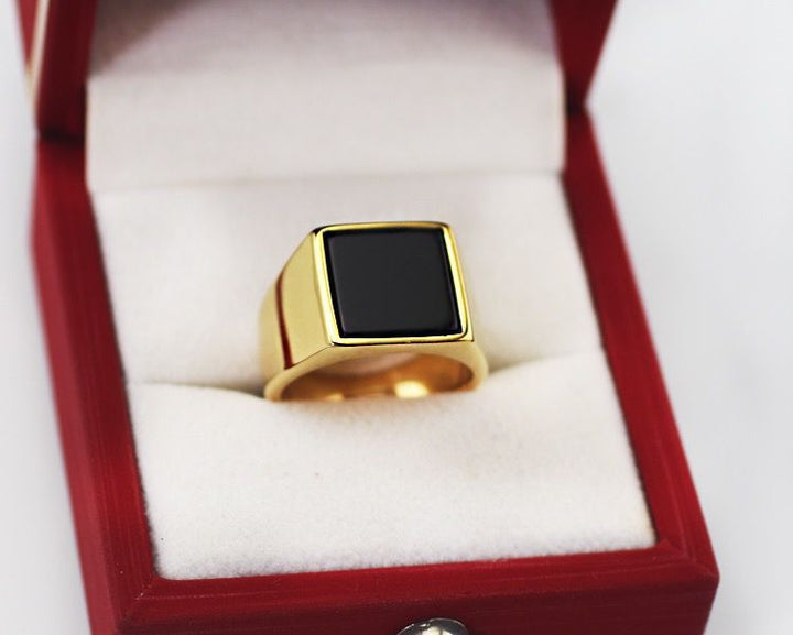 Titanium Steel Geometric Minimalist Square Oil-Drop Business Ring (Light Luxury Commuting Style)
