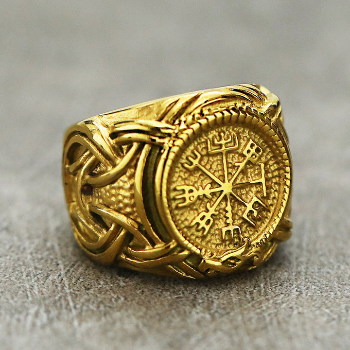 Titanium Steel Viking Compass Ring (Norse Mythology Retro Style)