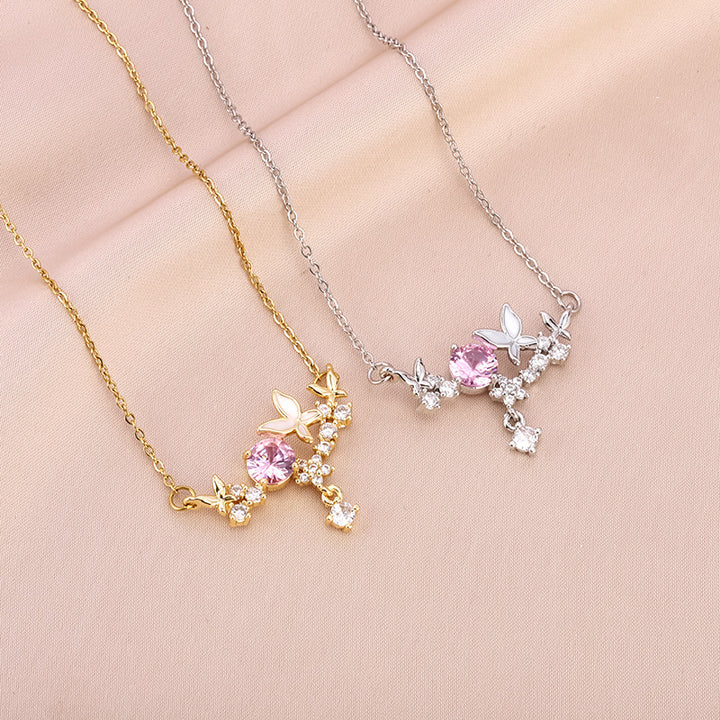 Pink Diamond Butterfly Pendant Necklace (2 Colors Luxury Women's Chain)