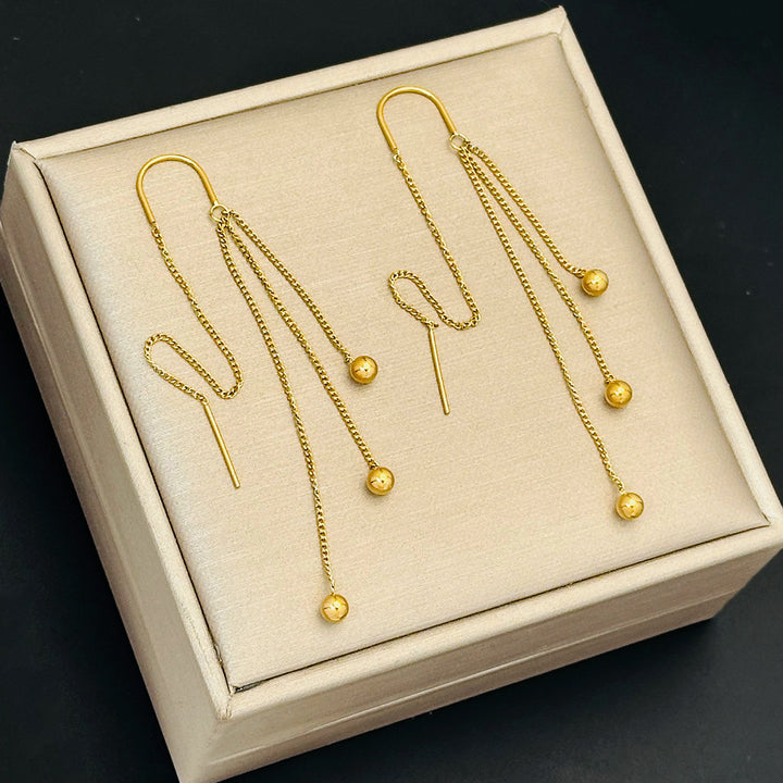 Multi-Layer Tassel Threader Earrings, Bead & Cut Heart Long Drop Earrings Gold & Silver Tone Available