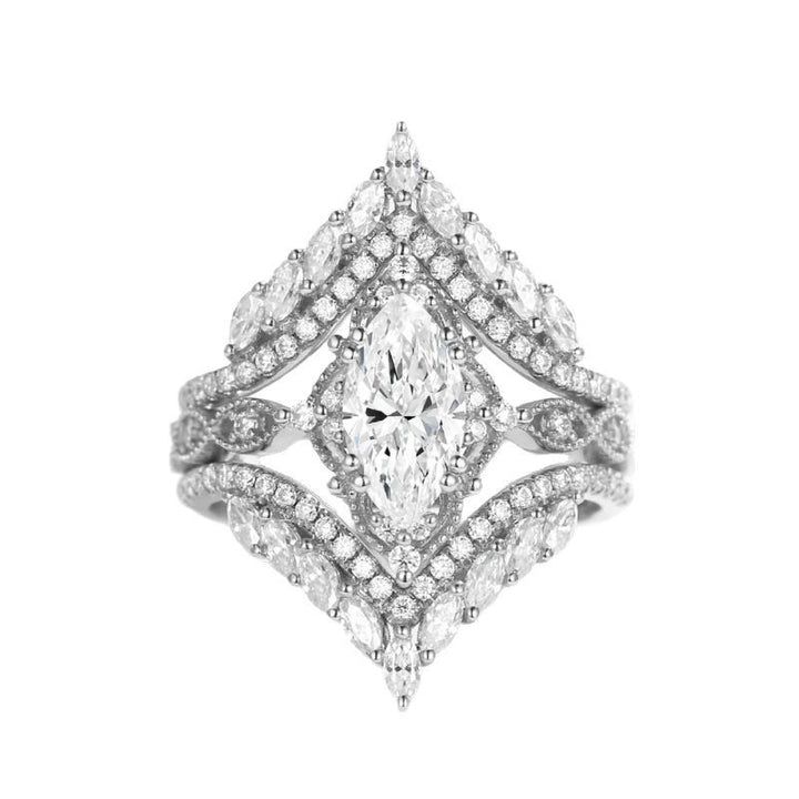 Marquise‑Cut V‑Shape 3‑Piece Stackable Ring Set, Three‑Tone Options