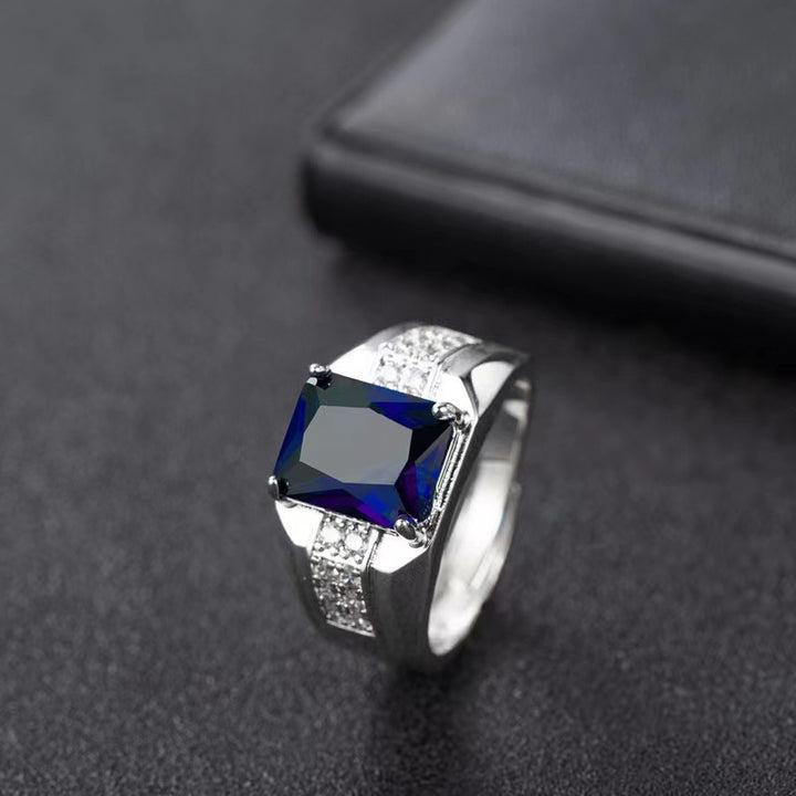 Men's Luxury Rectangular Gem Wide Band Ring (Emerald & Sapphire Two Colors Business Ring)