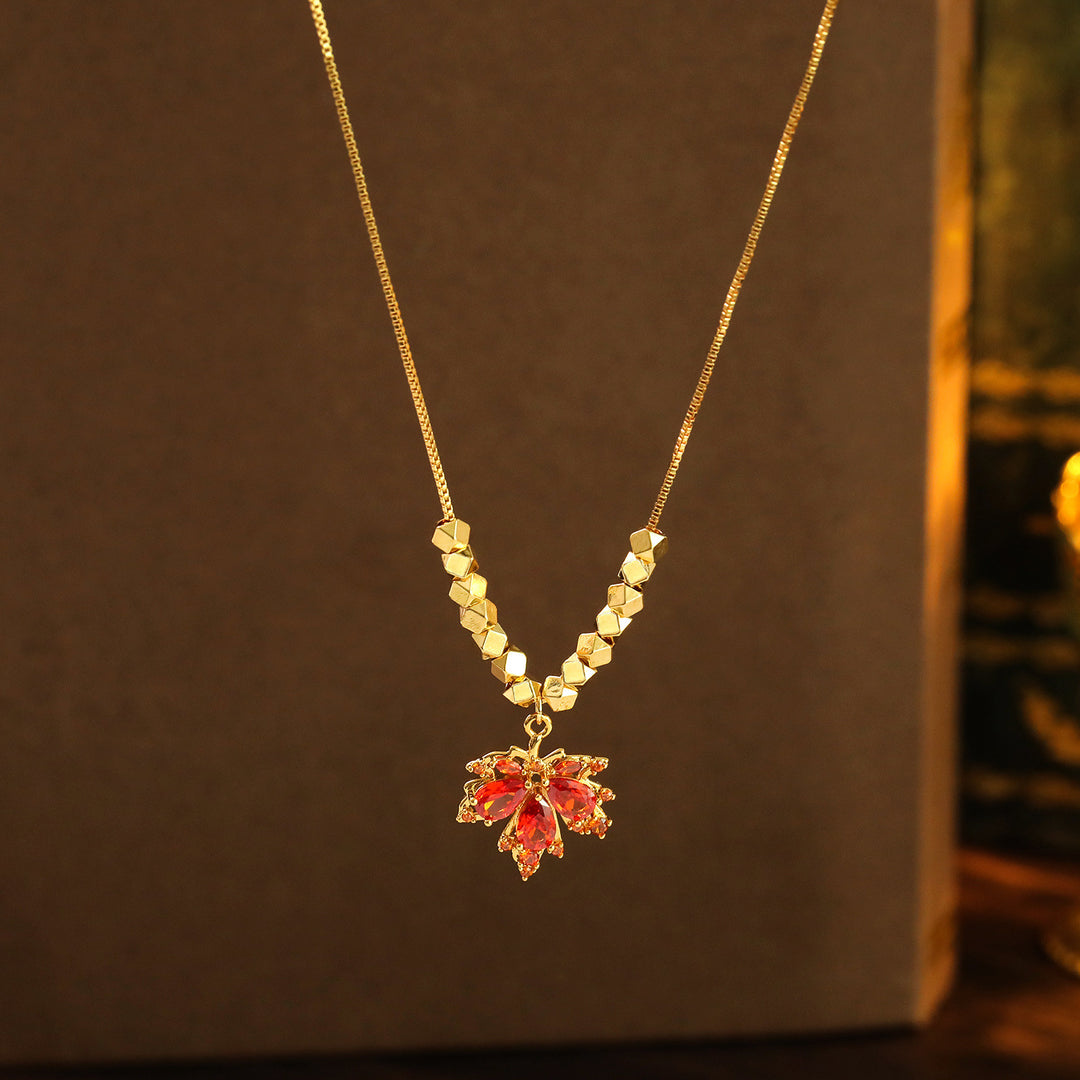 Red Diamond Maple Leaf Pendant Necklace