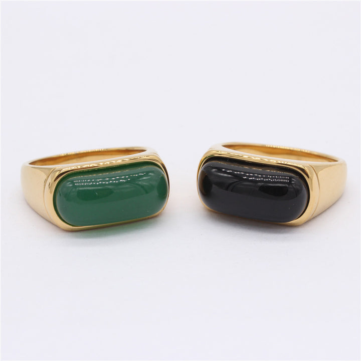 Rectangle Cabochon Chalcedony Bezel Ring, Gold Silver Minimal Plain Stone Unisex Band