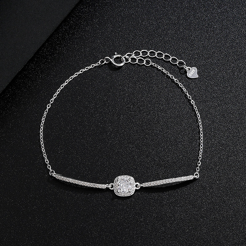 S925 Sterling Silver Square-Cut Cubic Zirconia Bracelet for Women
