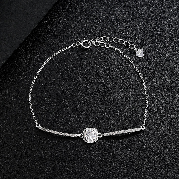 S925 Sterling Silver Square-Cut Cubic Zirconia Bracelet for Women