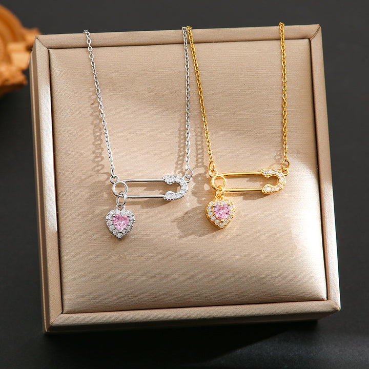 Safety Pin & Heart Diamond Choker (Sweet-Cool Girl Vibe Style)