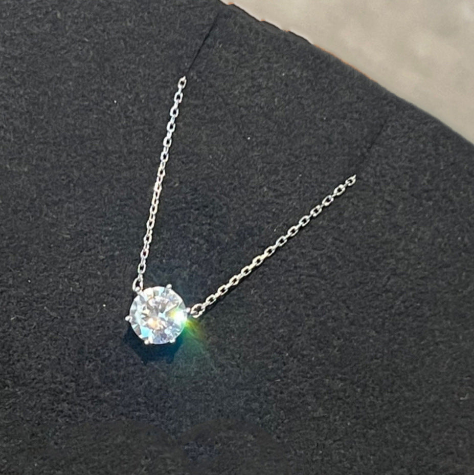 Luxury Single Oval Diamond Solitaire Necklace (Versatile Gold Tone Clavicle Chain)