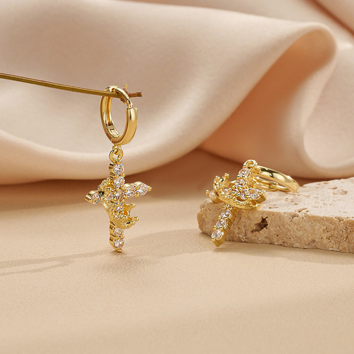 Rotatable Crown Cross Zircon Earrings for Women