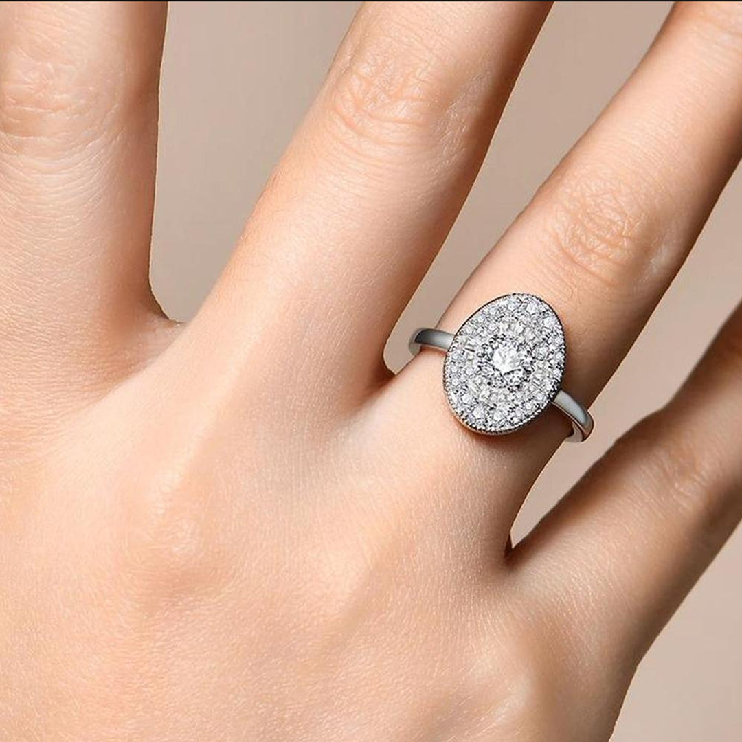 Oval Diamond Rhodium-Plated Two-Tone Ring
